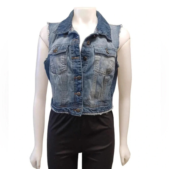 Liquid X Vest Dem Cropped Sleeveless Vest Jacket Size Large - Picture 1 of 9